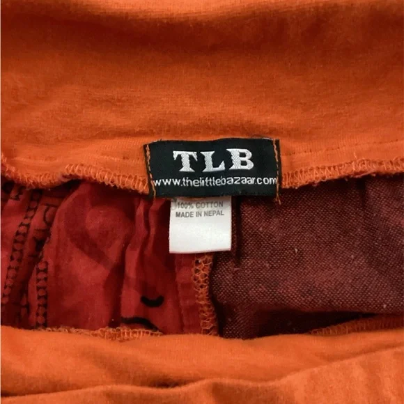 TLB BOHO Free Spirit Patchwork Cotton Lounge Wide Leg Pants Orange Sz One Size - Picture 2 of 6